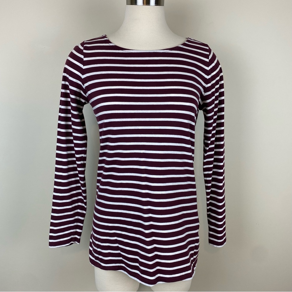 Boden Breton Maroon & White Stripes Tee Shirt Long Sleeve Sz 6 Round Neck Cotton